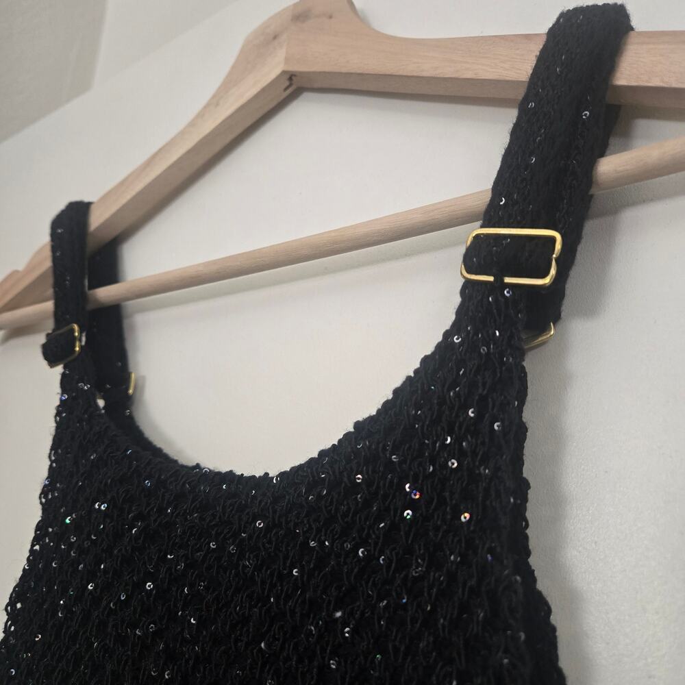 Asta Resort Grace Sequined Crochet Crop Tank Top XS Black NEW NWT - Picture 8 of 13